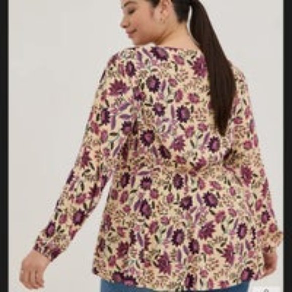 BABYDOLL RAYON CREPE EMBROIDERED LACE-UP TOP - Picture 2 of 7